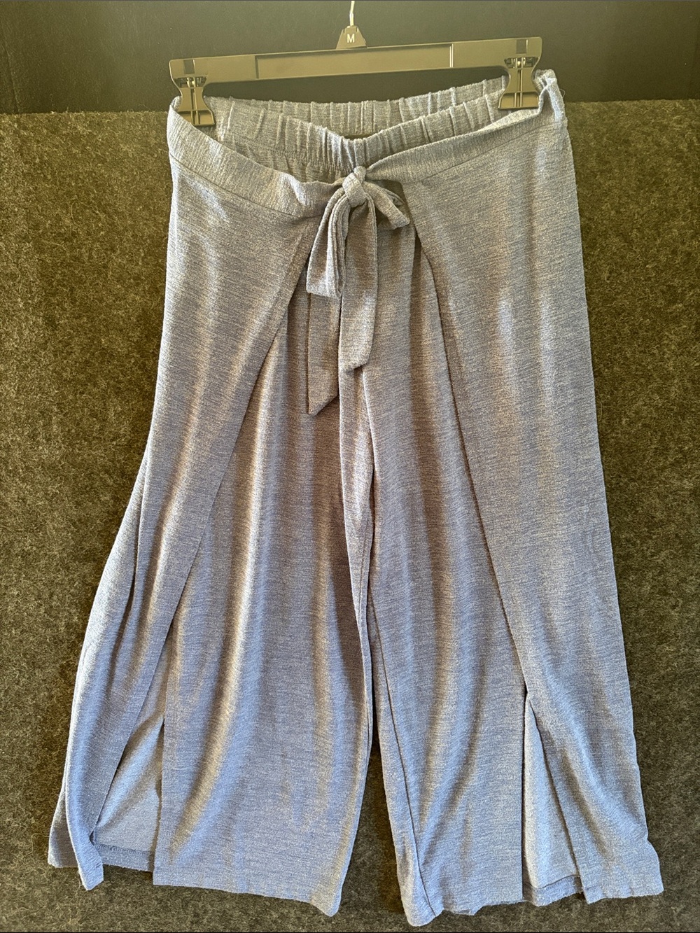 Light Blue Knit Tie-Waist Wide Leg Ankle Pants